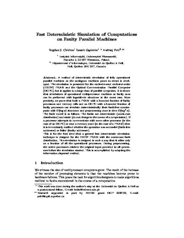 (PDF) Fast deterministic simulation of computations on faulty parallel ...