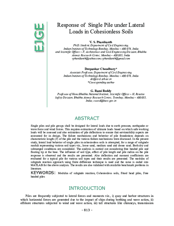 (PDF) Response of single pile under lateral loads in cohesionless soils