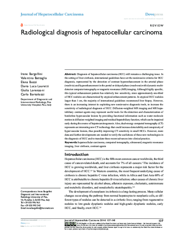 (PDF) Radiological diagnosis of hepatocellular carcinoma