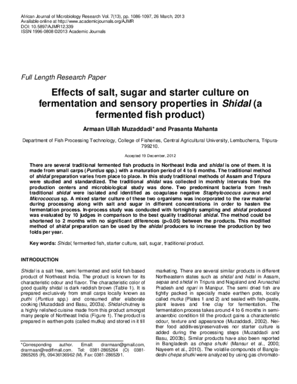 (PDF) Effects of salt, sugar and starter culture on fermentation and ...