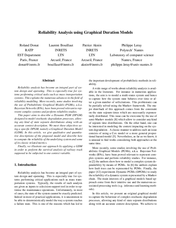 (PDF) Reliability Analysis using Graphical Duration Models