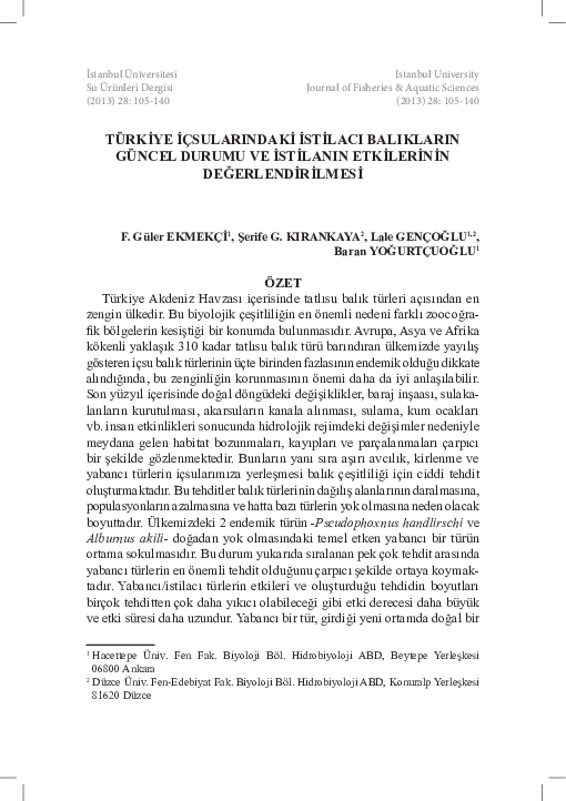 (PDF) Present Status of Invasive Fishes in Inland Waters of Turkey and ...