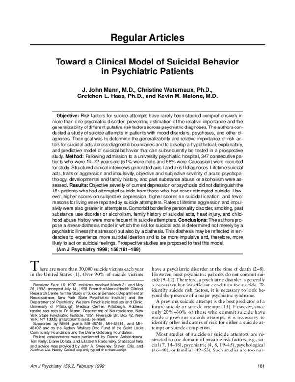 (PDF) Toward a clinical model of suicidal behavior
