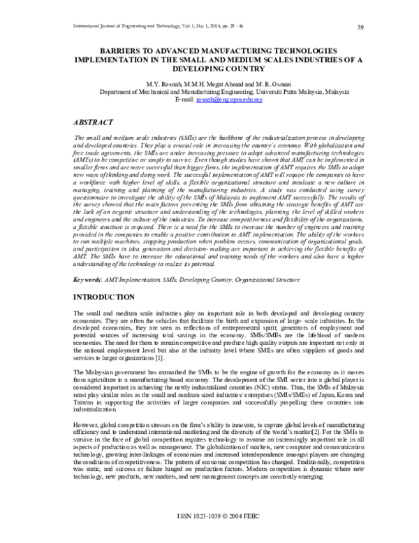 (PDF) Barriers to advanced manufacturing technologies implementation in ...