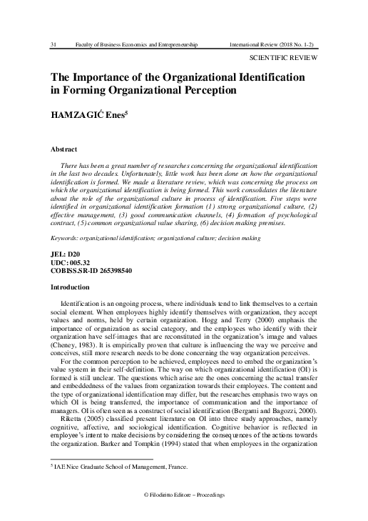 (PDF) The importance of the organizational identification in forming ...