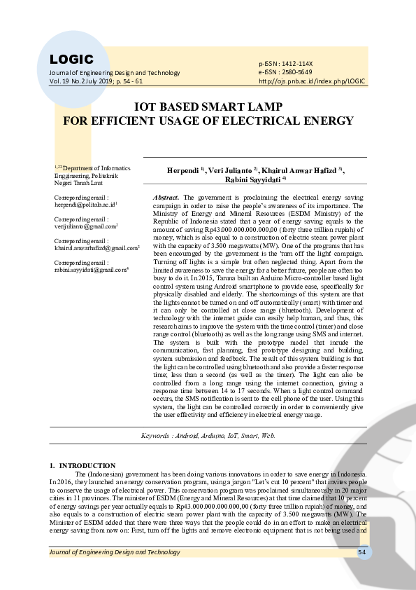 (PDF) IOT Based Smart Lamp for Efficient Usage of Electrical Energy
