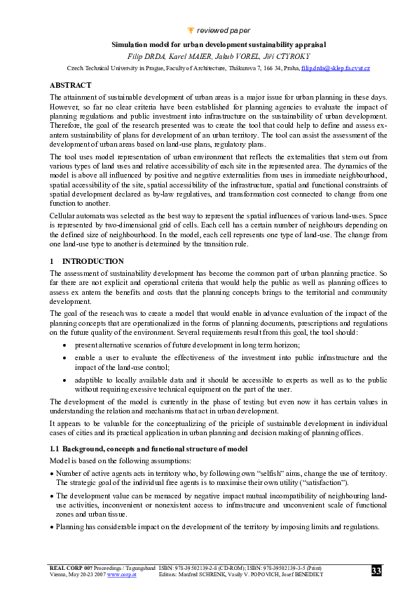 (PDF) Simulation model for urban development sustainability appraisal