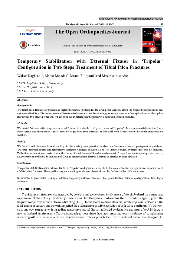 (PDF) Temporary Stabilization with External Fixator in ‘Tripolar ...