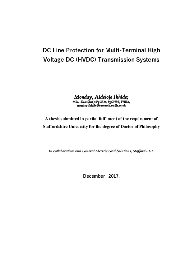 (PDF) DC Line Protection for Multi-Terminal High Voltage DC (HVDC ...