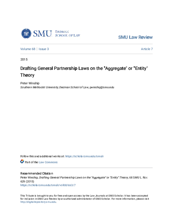 (PDF) Drafting General Partnership Laws on the 'Aggregate' or 'Entity ...