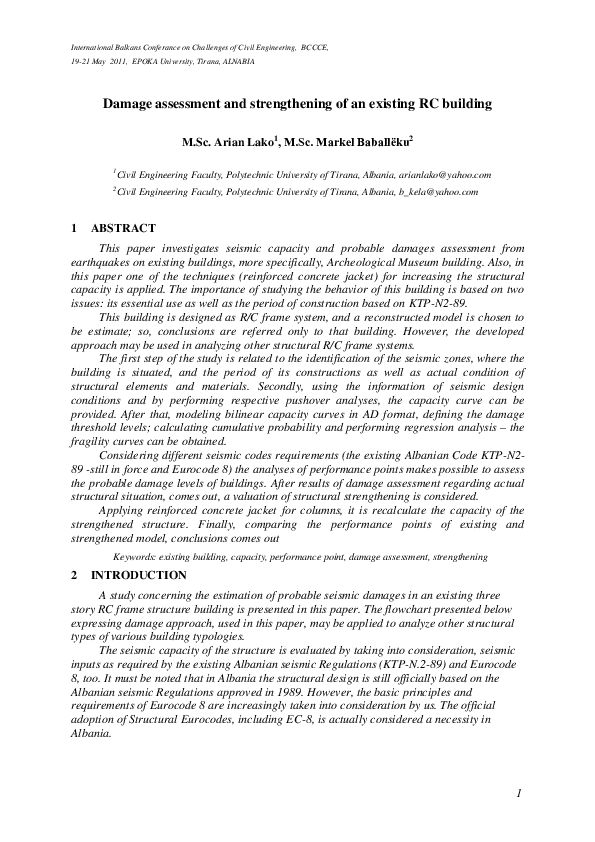 (PDF) Damage assessment and strengthening of an existing RC building