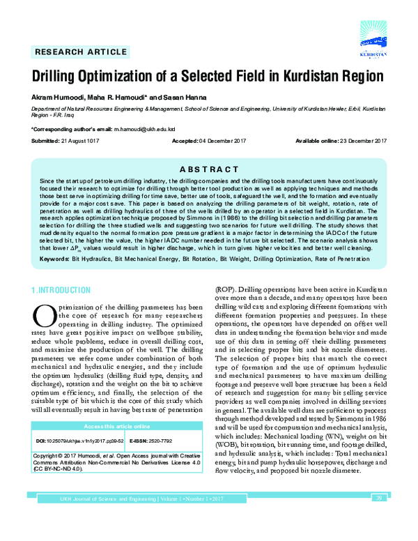 (PDF) Drilling Optimization of a Selected Field in Kurdistan Region of Iraq