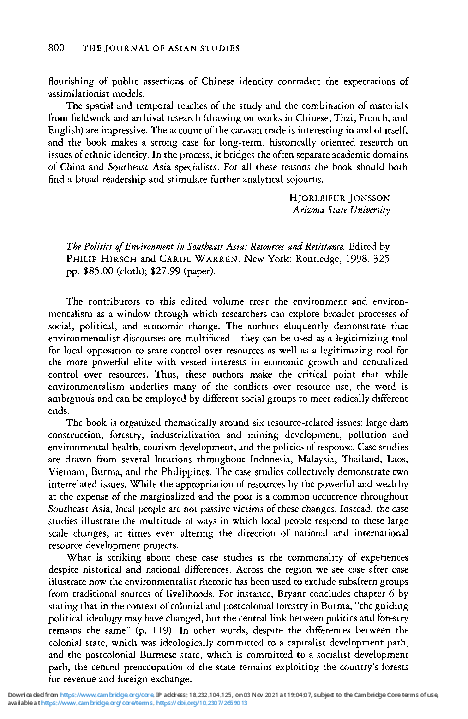 (PDF) The Politics of Environment in Southeast Asia: Resources and ...