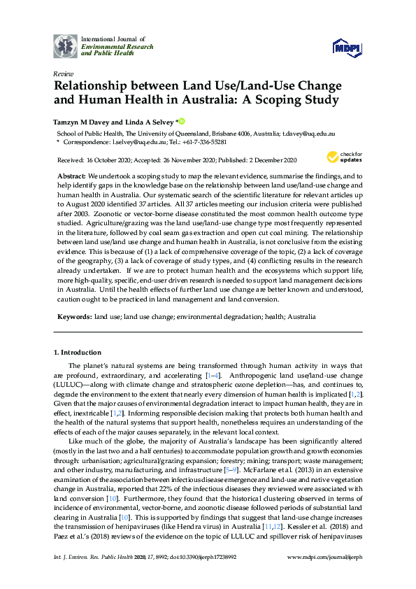 (PDF) Relationship between Land Use/Land-Use Change and Human Health in ...