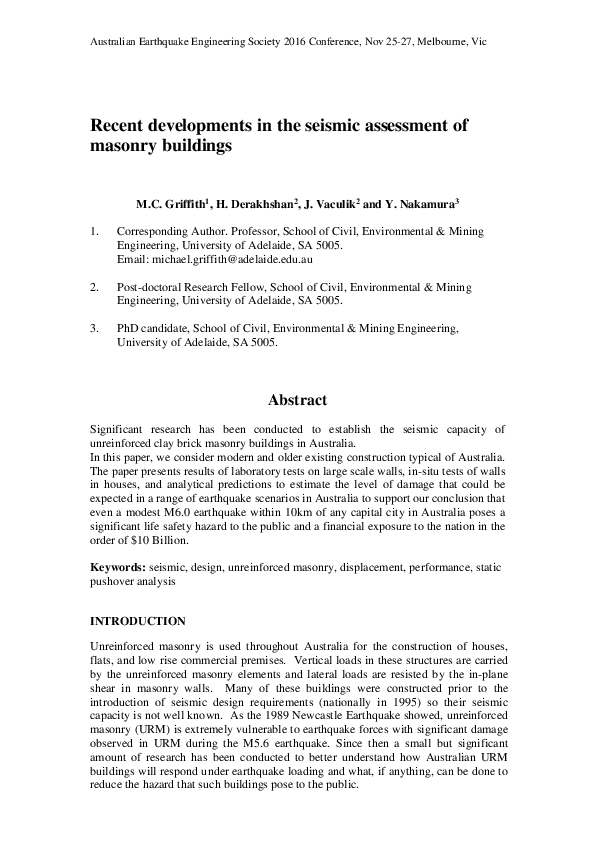 (PDF) Recent developments in the seismic assessment of masonry buildings