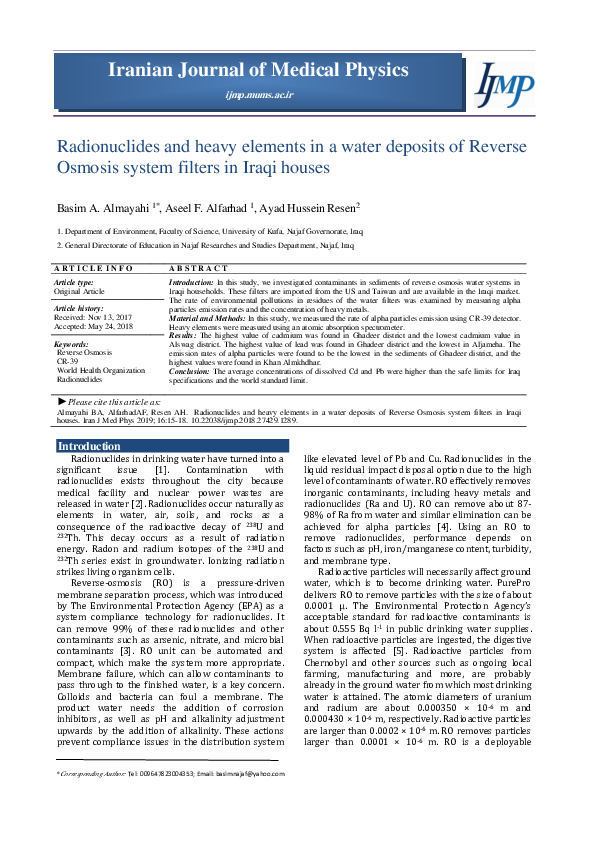 (PDF) Radionuclides and heavy elements in a water deposits of Reverse ...