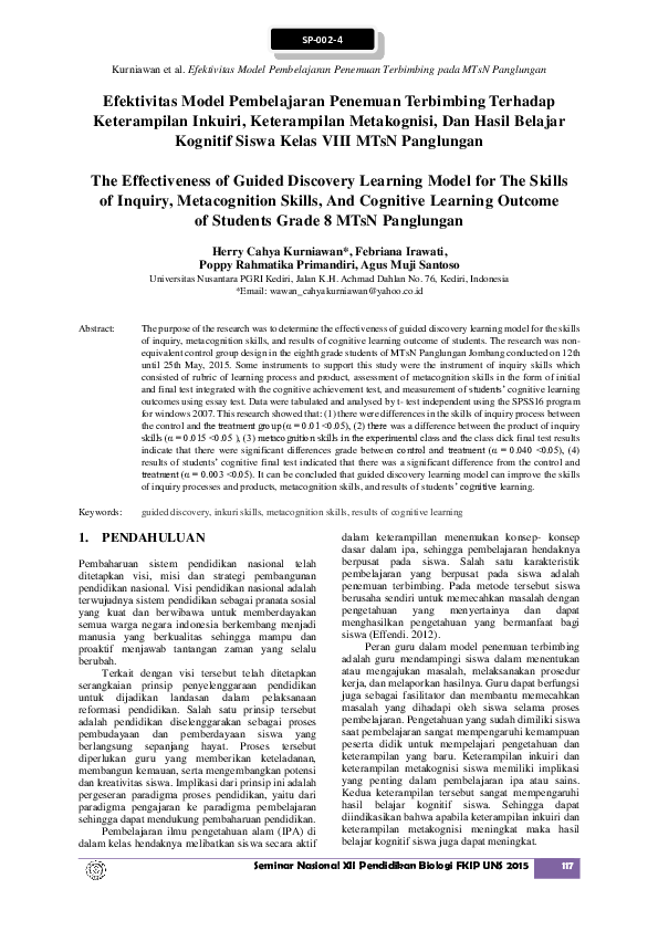 (PDF) The Effectiveness of Guided Discovery Learning Model for The ...