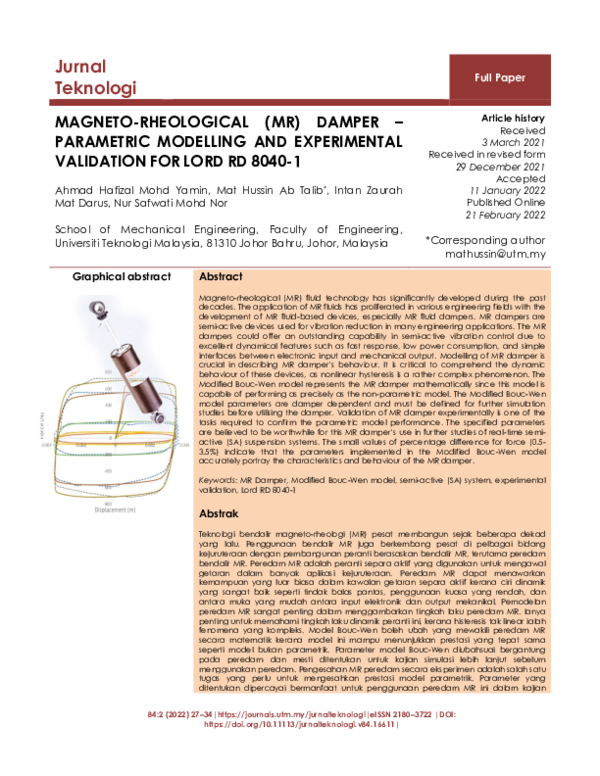 (PDF) Magneto-Rheological (MR) Damper – Parametric Modelling and ...