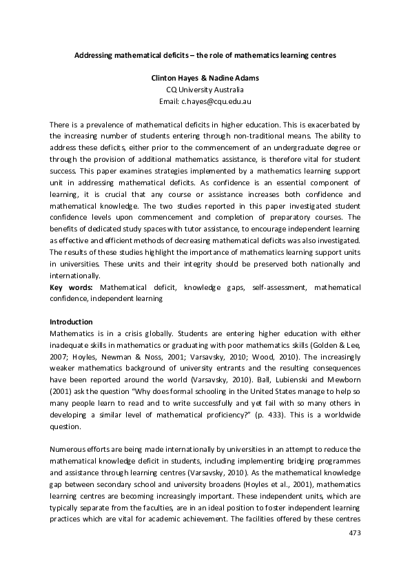 (PDF) Addressing mathematical deficits-the role of mathematics learning ...