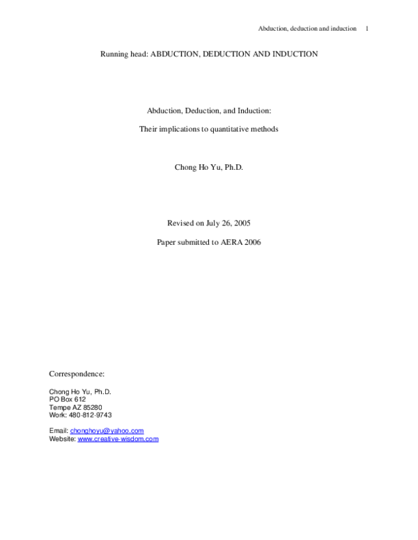(PDF) Running head: ABDUCTION, DEDUCTION AND INDUCTION Abduction ...