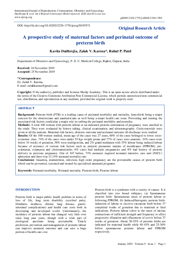 (PDF) A prospective study of maternal factors and perinatal outcome of ...