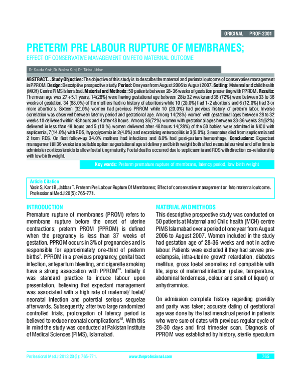 Preterm Pre Labour Rupture of Membranes