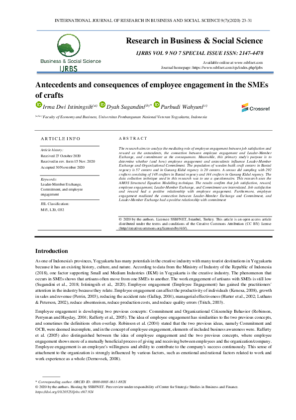 (PDF) Antecedents and consequences of employee engagement in the SMEs ...