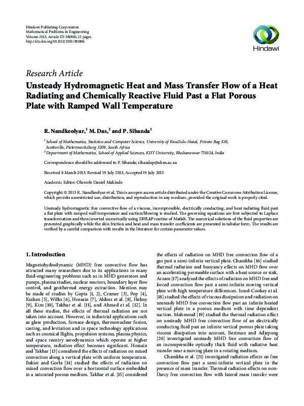 (PDF) Unsteady Hydromagnetic Heat and Mass Transfer Flow of a Heat ...