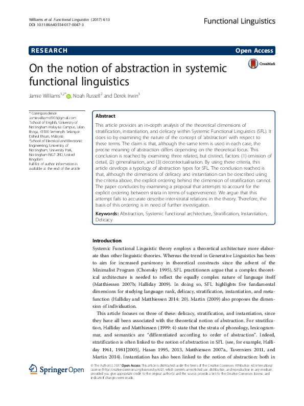(PDF) On the notion of abstraction in systemic functional linguistics