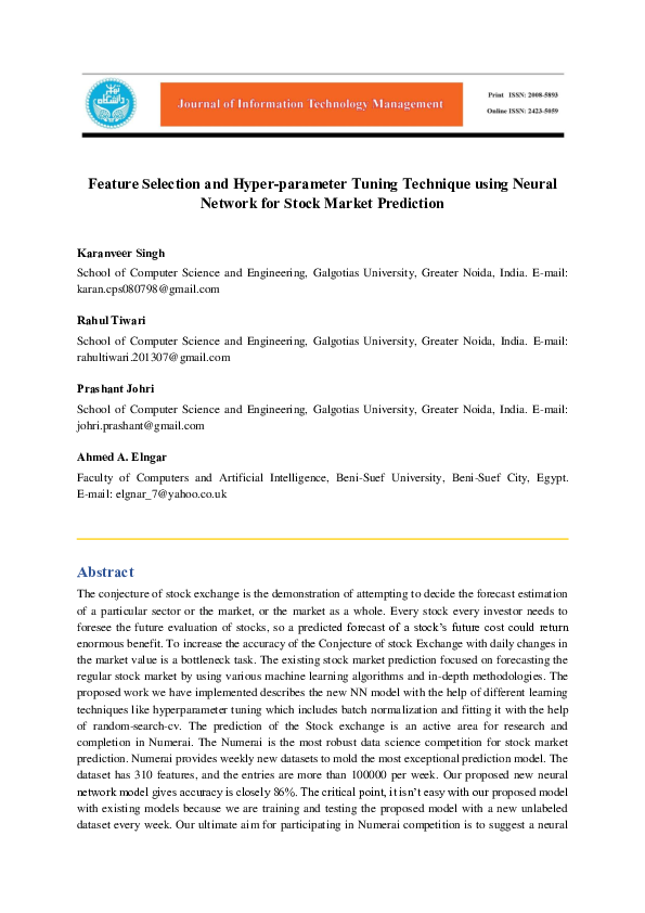 (PDF) Feature Selection and Hyper-parameter Tuning Technique using ...