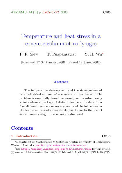 (PDF) Temperature and heat stress in a concrete column at early ages