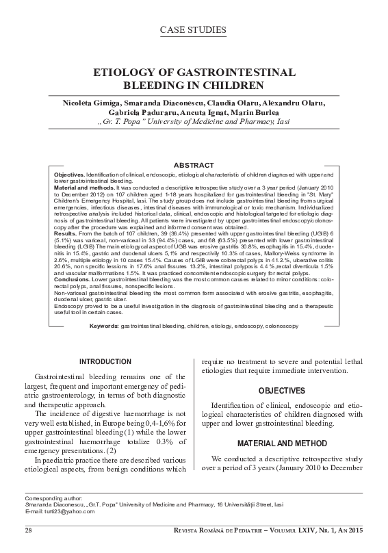 (PDF) Etiology of Gastrointestinal Bleeding in Children