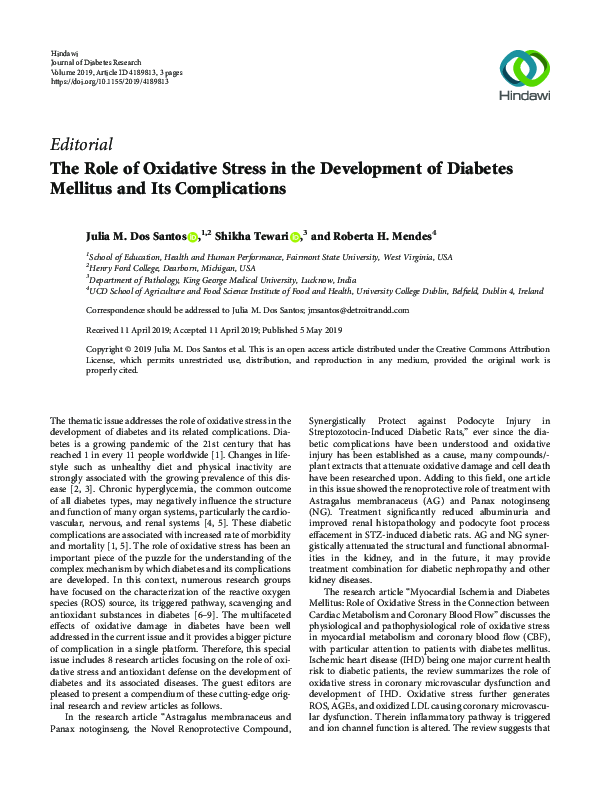 (PDF) The Role of Oxidative Stress in the Development of Diabetes ...