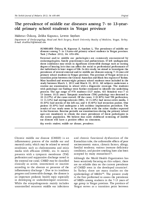 (PDF) The prevalence of middle ear diseases among 7- to 13-year-old ...
