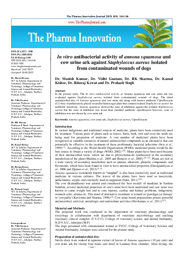 (PDF) In vitro antibacterial activity of annona squamosa and cow urine ...