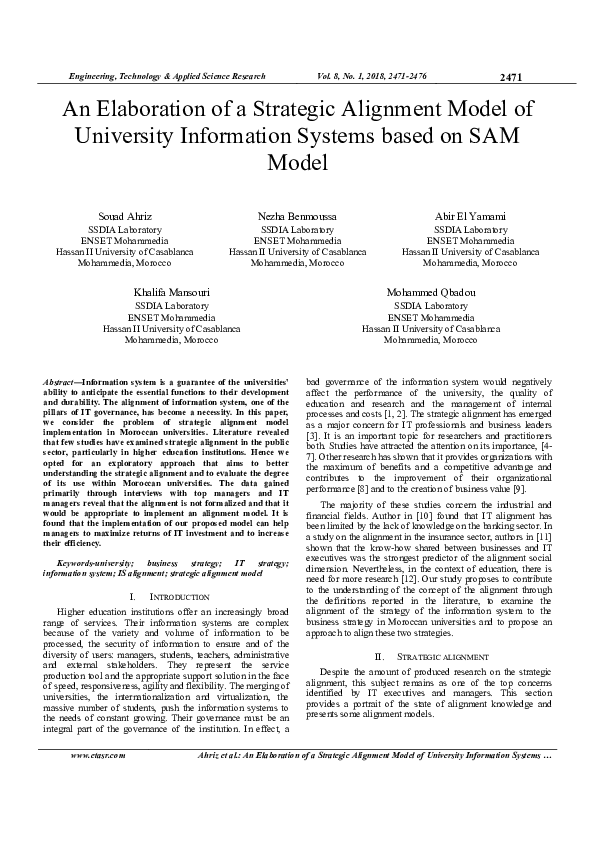 (PDF) An Elaboration of a Strategic Alignment Model of University ...