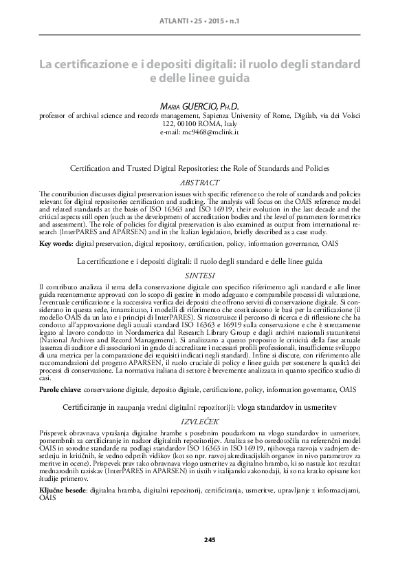 (PDF) Certification and Trusted Digital Repositories: the Role of ...