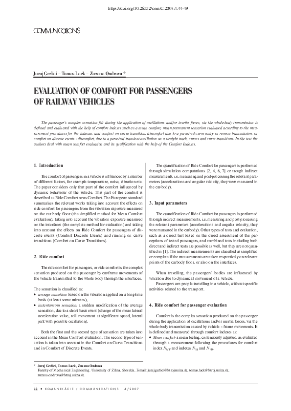 (PDF) Evaluation of Comfort for Passengers of Railway Vehicles