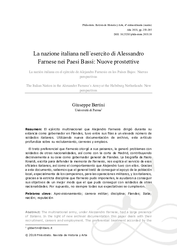 La nazione italiana nell'esercito di Alessandro Farnese nei Paesi Bassi: nuove prospettive