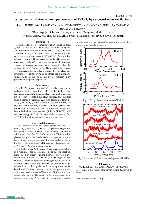 (PDF) Site-specific photoelectron spectroscopy of FeTiO 3 by resonant x ...