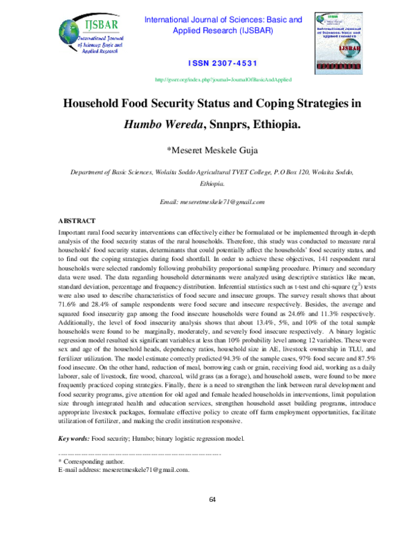 (PDF) Household Food Security Status and Coping Strategies in Humbo ...