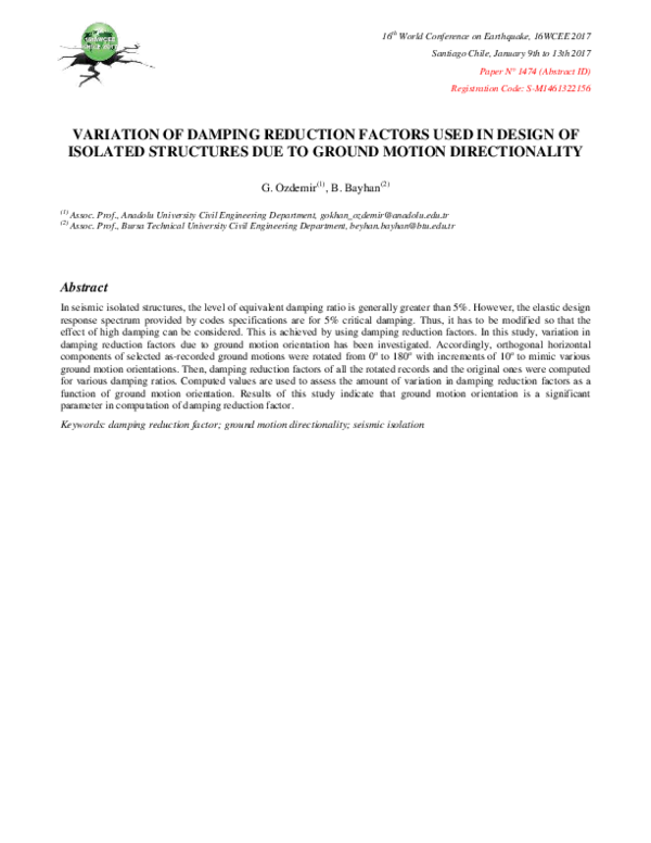 (PDF) Variation of Damping Reduction Factors Used in Design of Isolated ...