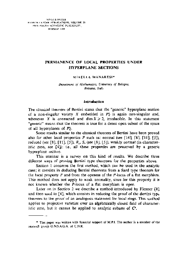 (PDF) Permanence of local properties under hyperplane sections