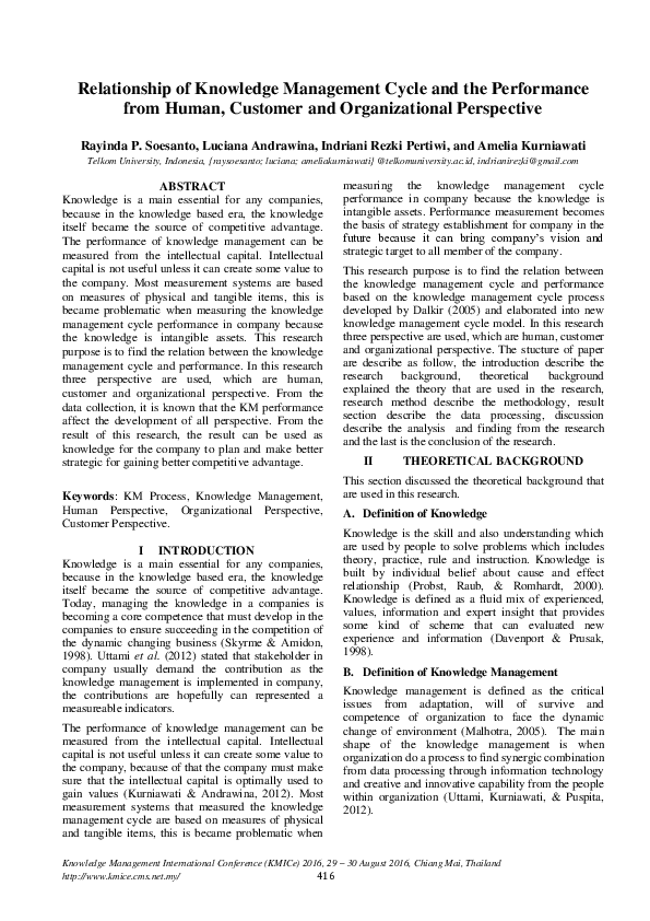 (PDF) Relationship of knowledge management cycle and the performance ...