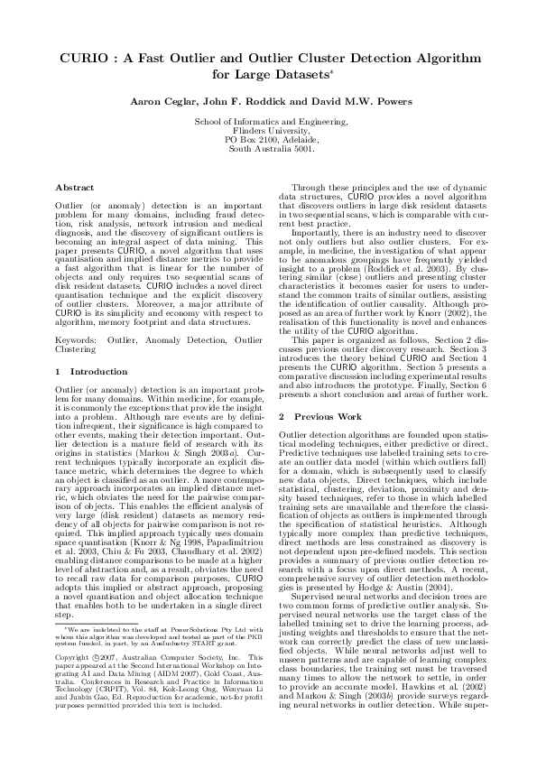 (PDF) CURIO: A fast outlier and outlier cluster detection algorithm for ...