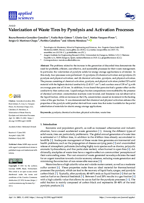 (PDF) Valorization of Waste Tires by Pyrolysis and Activation Processes