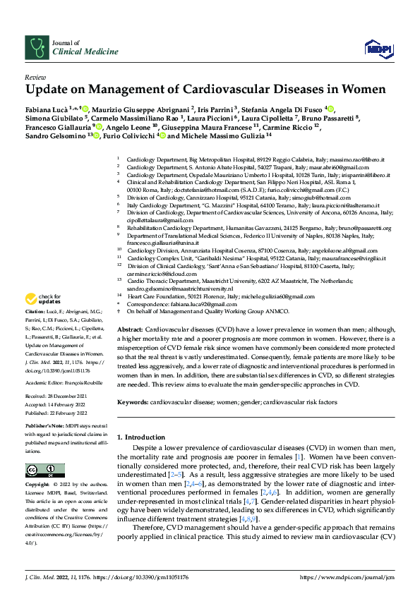 (PDF) Update on Management of Cardiovascular Diseases in Women