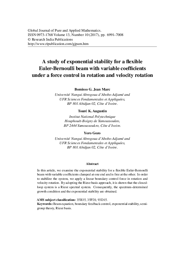 (PDF) A study of exponential stability for a flexible Euler-Bernoulli ...