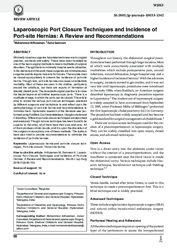 (PDF) Laparoscopic Port Closure Techniques and Incidence of Port-site ...