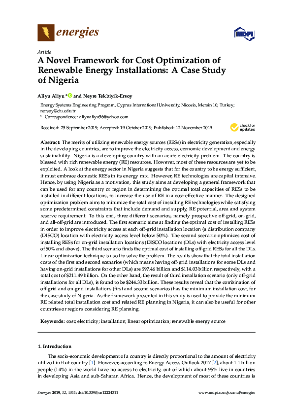 (PDF) A Novel Framework for Cost Optimization of Renewable Energy ...